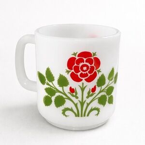 Vintage Milk Glass Floral Mug with Red and Green Design